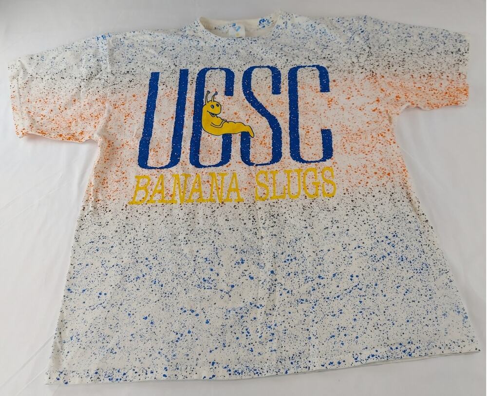 UC Santa Cruz Banan Slugs Speckled Vintage Graphic Print Tee Jostens T-shirt XL